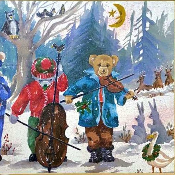 Pair Helen Paul Winter Christmas 11.5" x 9.5" Gold Framed Art Prints Teddy Bears - Picture 6 of 12